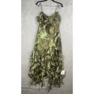 Asos Design Women's US 12 Green Spaghetti Strap Tie Bust Tendril Midaxi Dress